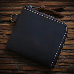 Men's Cowhide Leather Wallet Short Zipper Money Clip