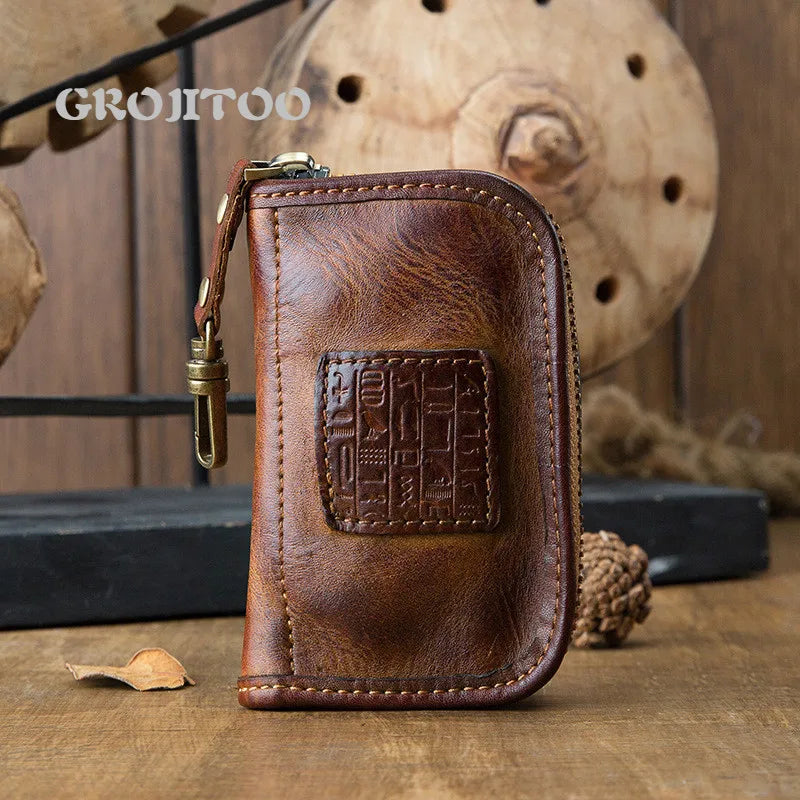 Leather Key Bag Zipper Waist Hanging Car Key Wallet