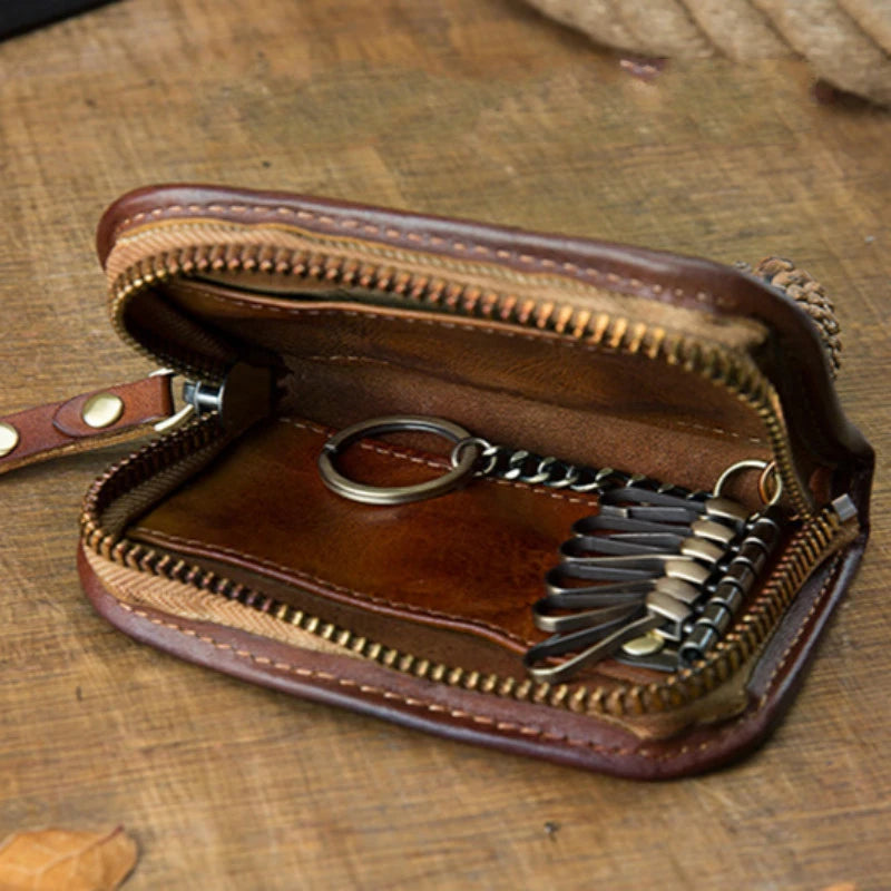 Leather Key Bag Zipper Waist Hanging Car Key Wallet