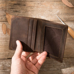 Men's Crazy Horse Leather Short Wallet, Thin Small Purse