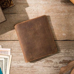 Men's Crazy Horse Leather Short Wallet, Thin Small Purse