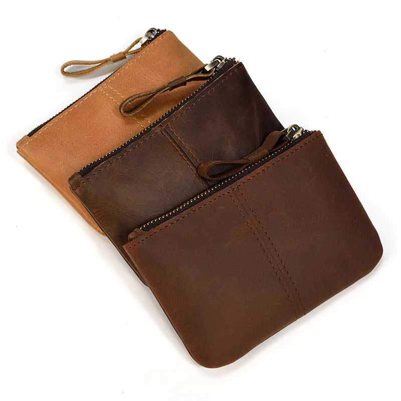 Vintage Zipper Wallet Small Purse Men's Women's Leather