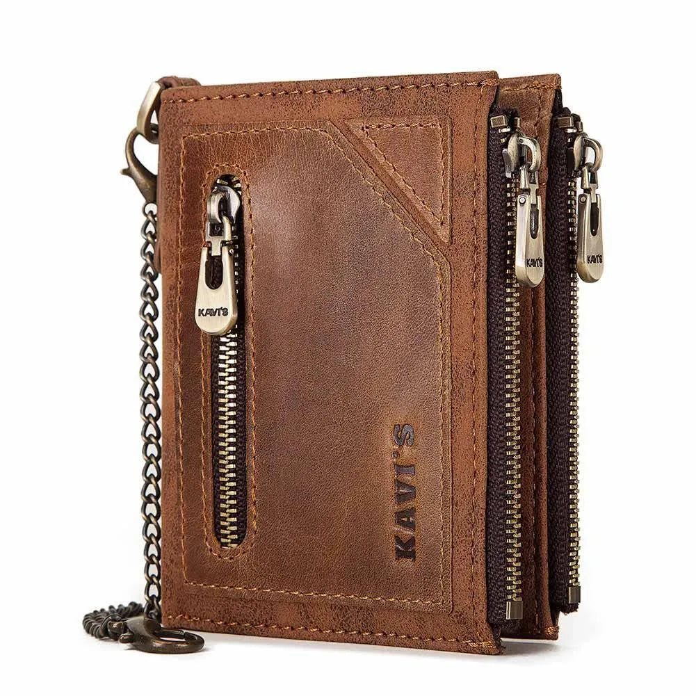 Men's RFID Leather Wallet with Double Zipper