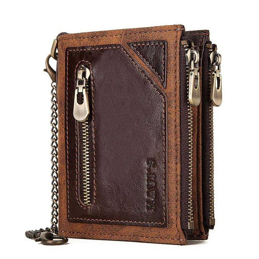 Men's RFID Leather Wallet with Double Zipper