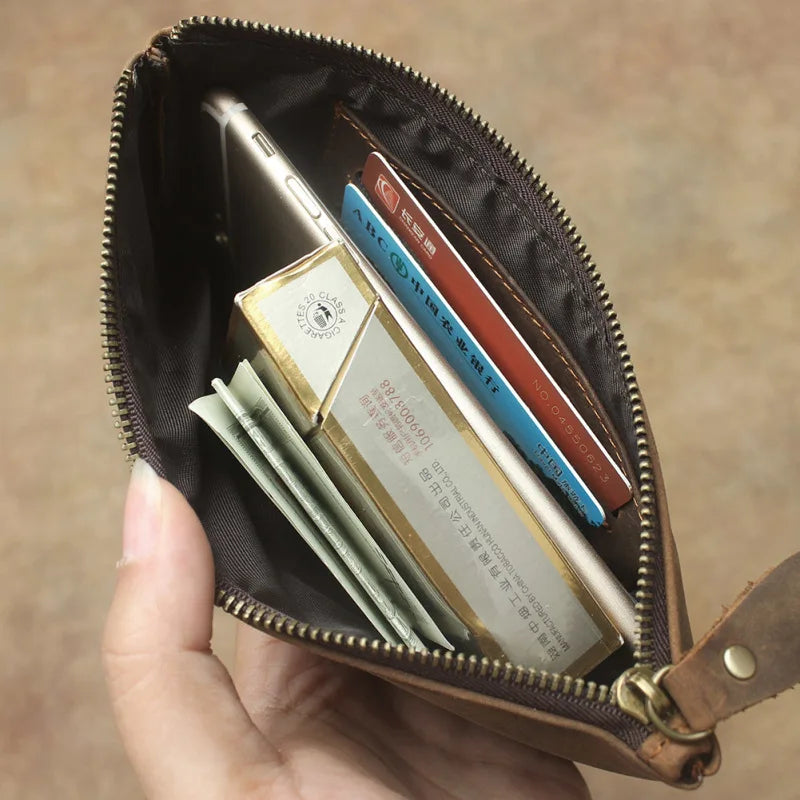 Slim Mad Horse Leather Men's Wallet Genuine Leather Mobile Phone Bag
