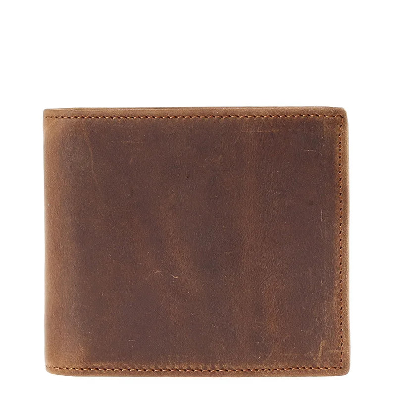 Crazy Horse Leather Zip Men's Wallet Short Bifold