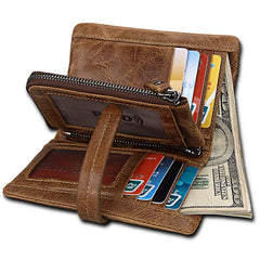 Men's Crazy Horse Long Wallet Anti-RFID Retro Purse