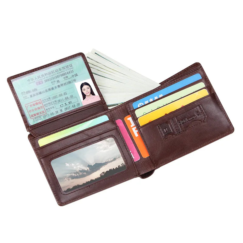 RFID Leather Wallet Oil Wax Cowhide Man Purse Retro Style Card Women Purse