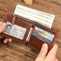 RFID Oil Wax Cowhide Leather Men Wallet Anti scanning leather wallet
