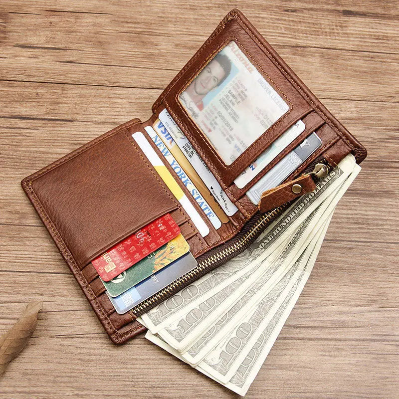 RFID Oil Wax Cowhide Leather Men Wallet Anti scanning leather wallet