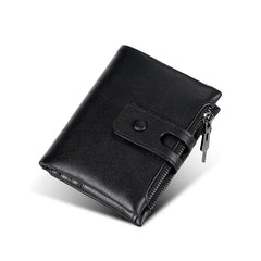 RFID Men's Wallet Double Zipper Buckle Short Purse Leather Wallet