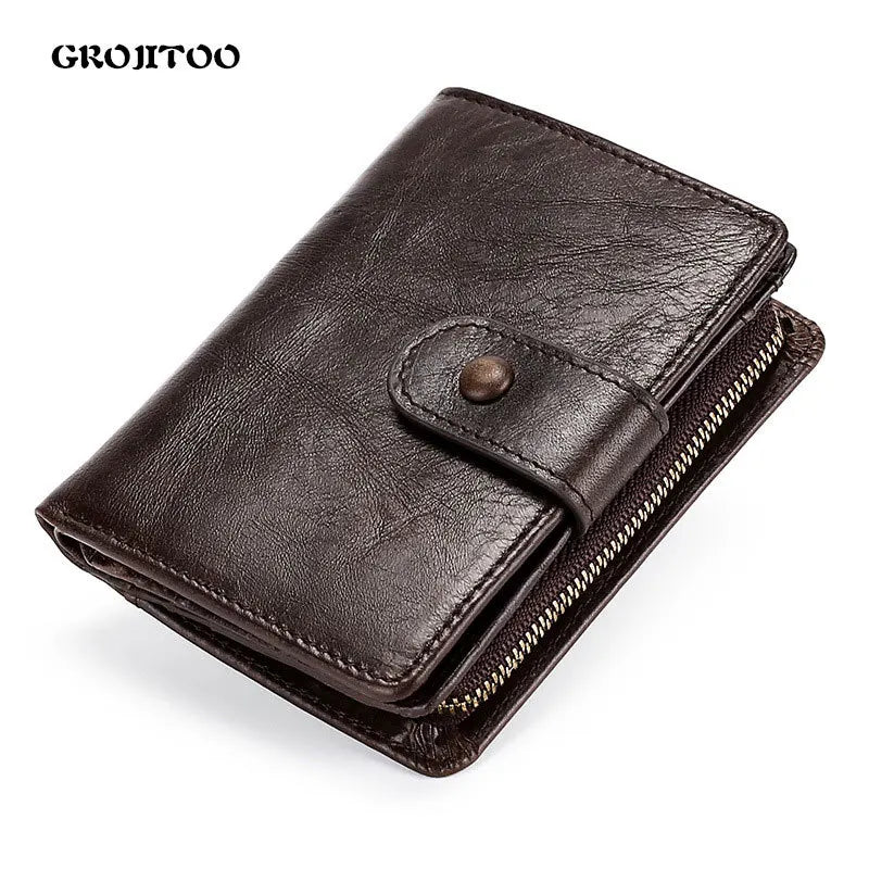 Cowhide Leather Wallet Men Zipper Coin Purse Large Capacity