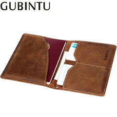 Men's Crazy Horse Leather Passport Wallet Vintage Brown Slim Holder Wallet