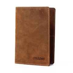 Men's Crazy Horse Leather Passport Wallet Vintage Brown Slim Holder Wallet