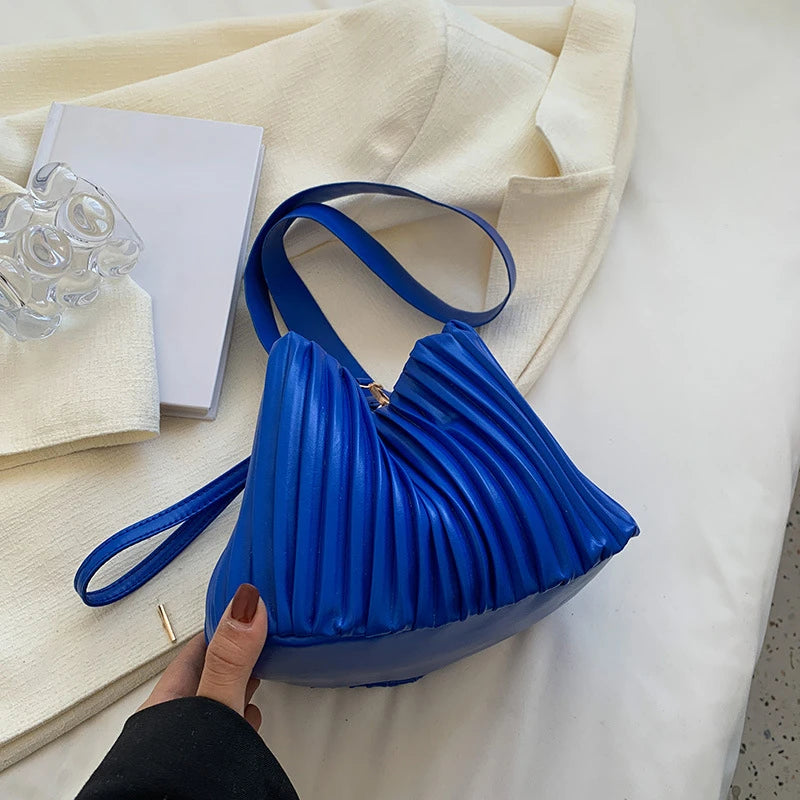 PU Leather Pleated Shoulder Bag Women Large Capacity Handbags
