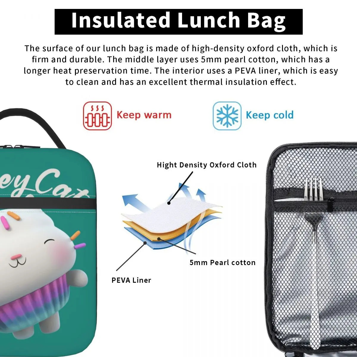 Gabby Cakey Cat Dollhouse Insulated Lunch Bags for Work School