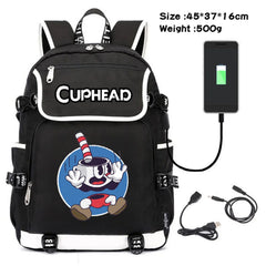 Cuphead Mugman Canvas USB Charging Teenagers Schoolbag Backpack
