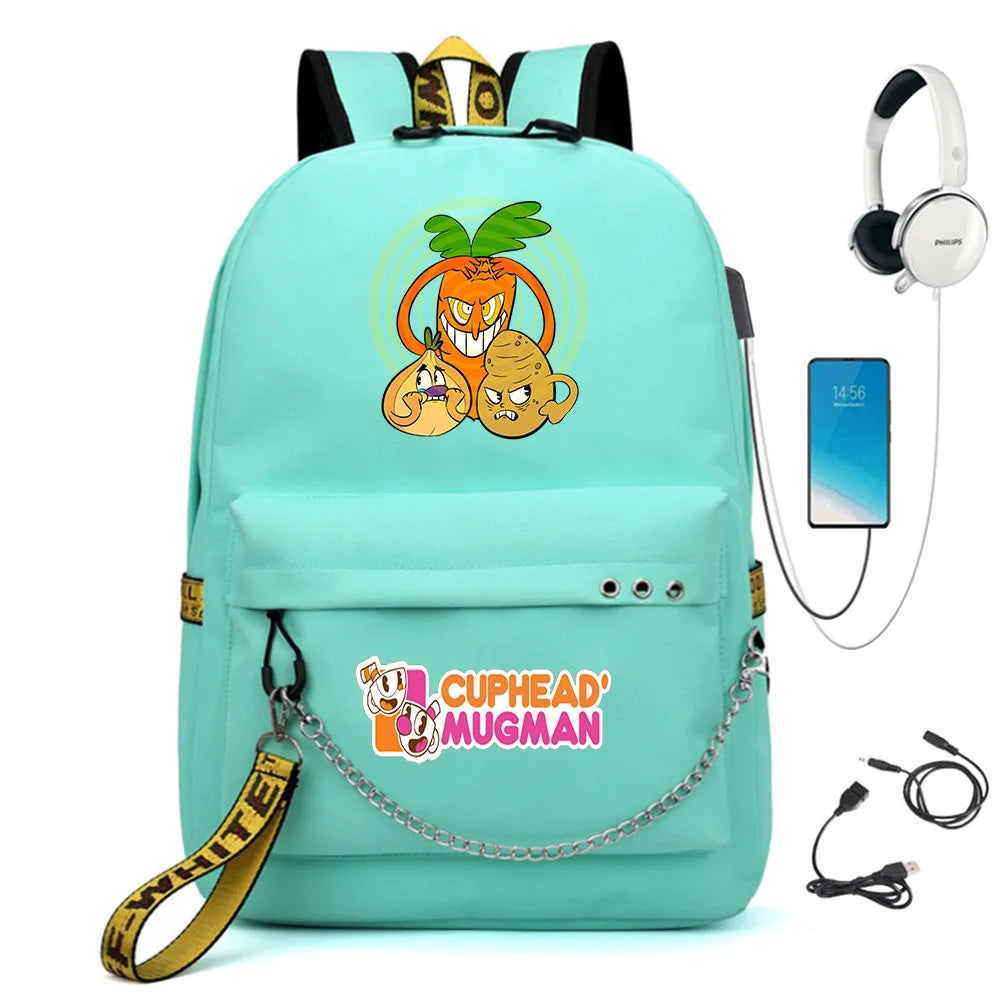Cuphead Nylon Backpack Cartoon Student Teenager Schoolbag