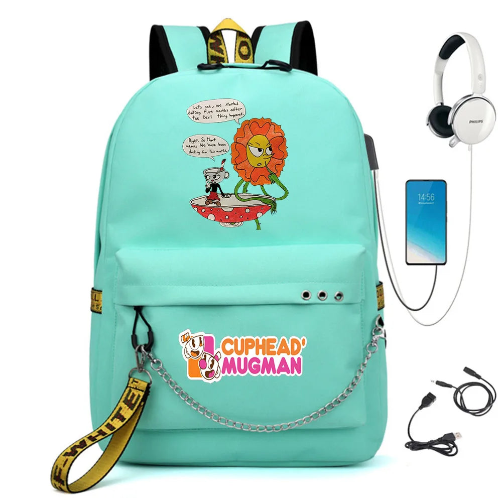 Cuphead Nylon Backpack Cartoon Student Teenager Schoolbag