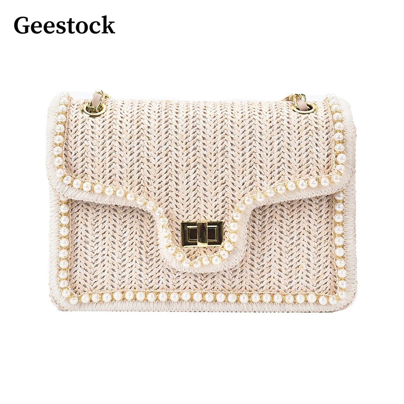 Geestock Summer Straw Woven Shoulder Bag Bohemian Beach-style Handbag