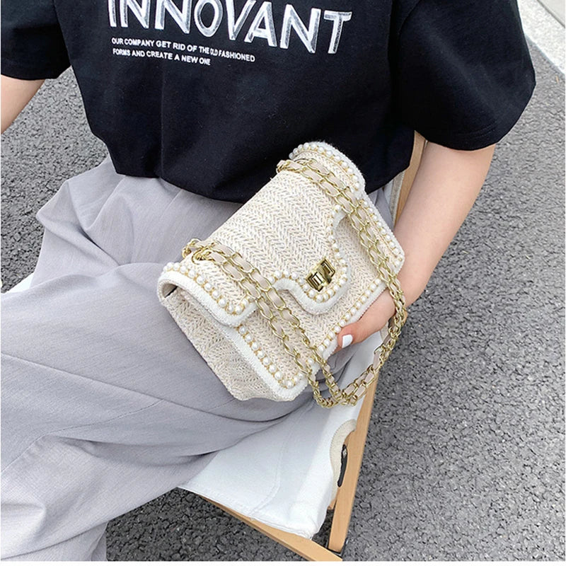 Geestock Summer Straw Woven Shoulder Bag Bohemian Beach-style Handbag