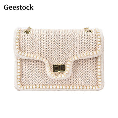 Geestock Summer Straw Woven Shoulder Bag Bohemian Beach-style Handbag