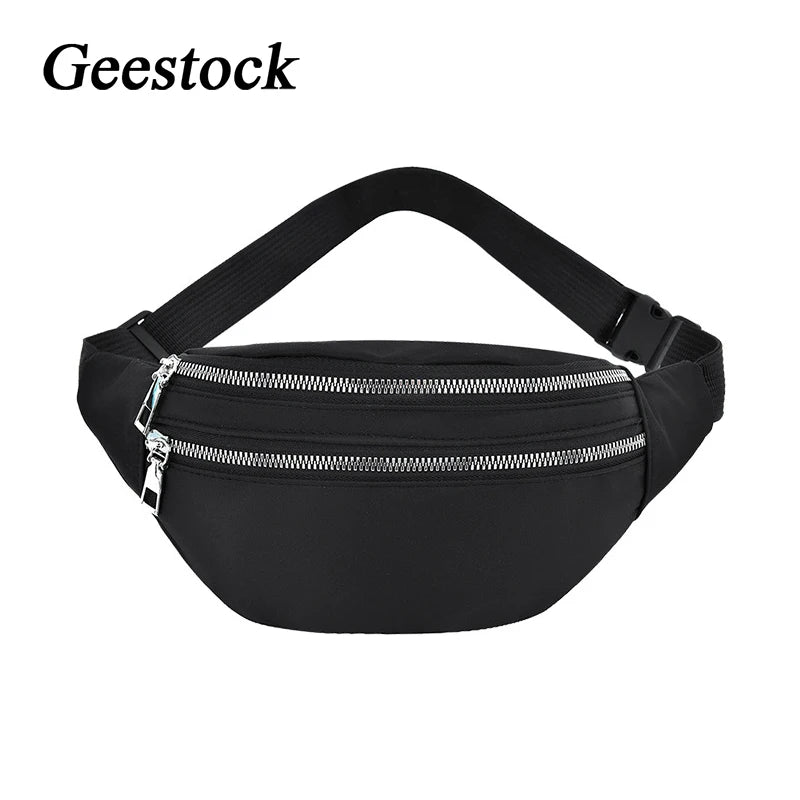 Geestock Waist Pack Bags Women Nylon Fanny Pack Casual Chest Bags Man Belt Pouch