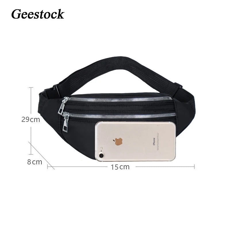 Geestock Waist Pack Bags Women Nylon Fanny Pack Casual Chest Bags Man Belt Pouch
