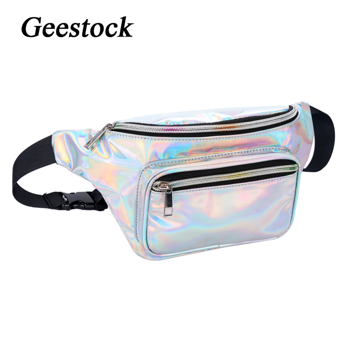 Geestock Women Waist Pack Bag Waterproof PVC Laser Holographic Fanny Pack