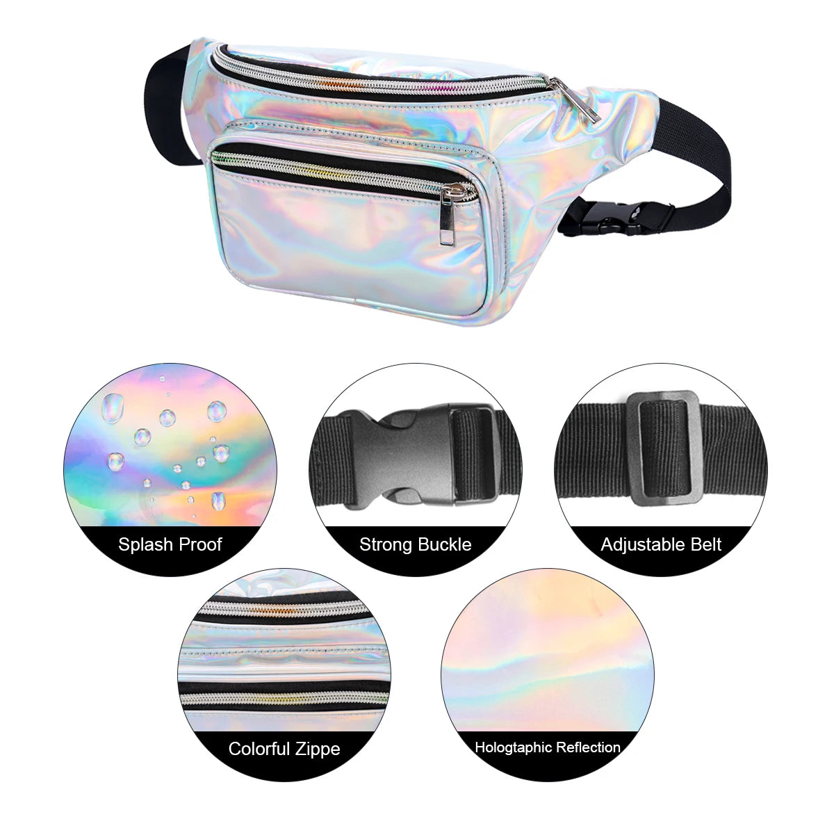 Geestock Women Waist Pack Bag Waterproof PVC Laser Holographic Fanny Pack