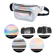 Geestock Women Waist Pack Bag Waterproof PVC Laser Holographic Fanny Pack