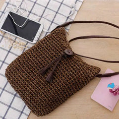 Thai Crochet Messenger Bag with Fringed Shoulder Woven Beach Bag