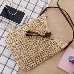 Thai Crochet Messenger Bag with Fringed Shoulder Woven Beach Bag