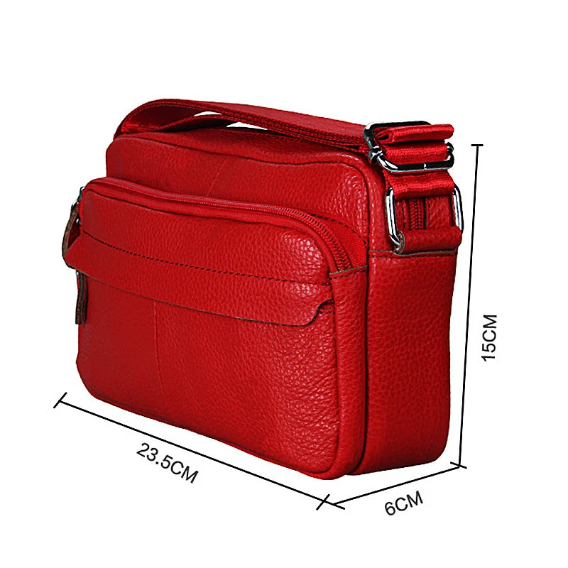 Cow Leather Casual Women Handbags Single Zipper Solid Messenger Bags