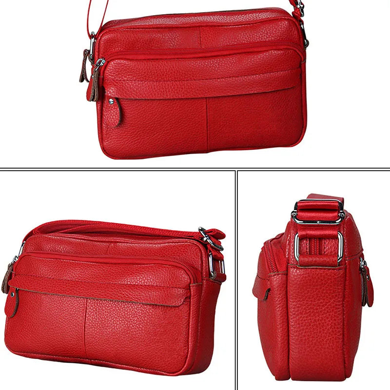 Cow Leather Casual Women Handbags Single Zipper Solid Messenger Bags
