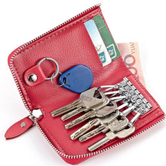 Cow Leather Car Key Bag Wallet 6 Key Rings