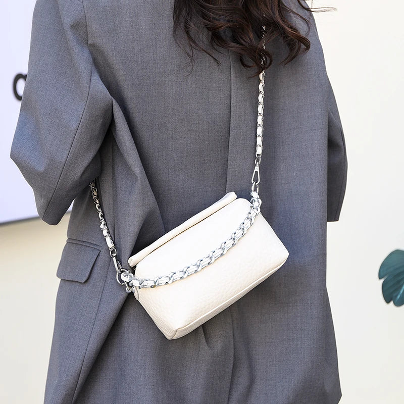 Cowhide Leather Small Bag Chain Strap Shoulder Bag Ladies Crossbody Bag