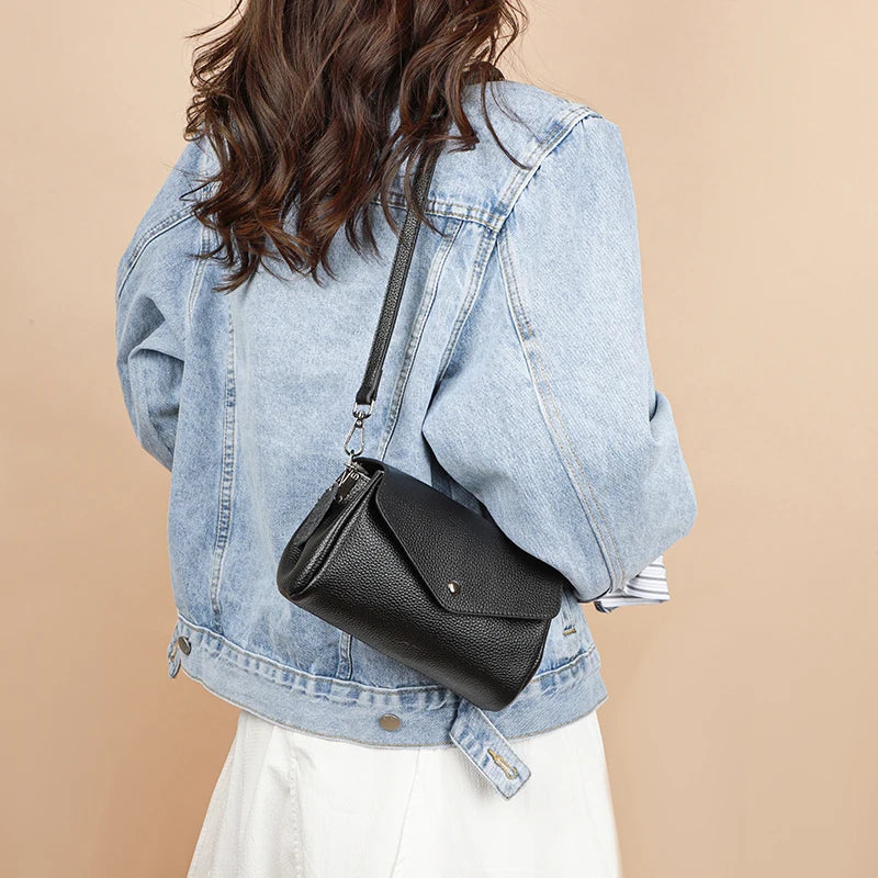 Cowhide Leather Women Small Bag Office Worker Shoulder Bag