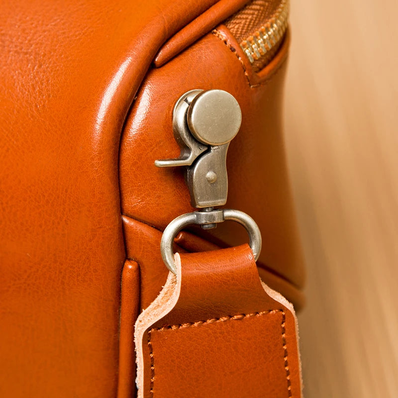Vintage Leather Shoulder Bag Double Zipper Saddlebag