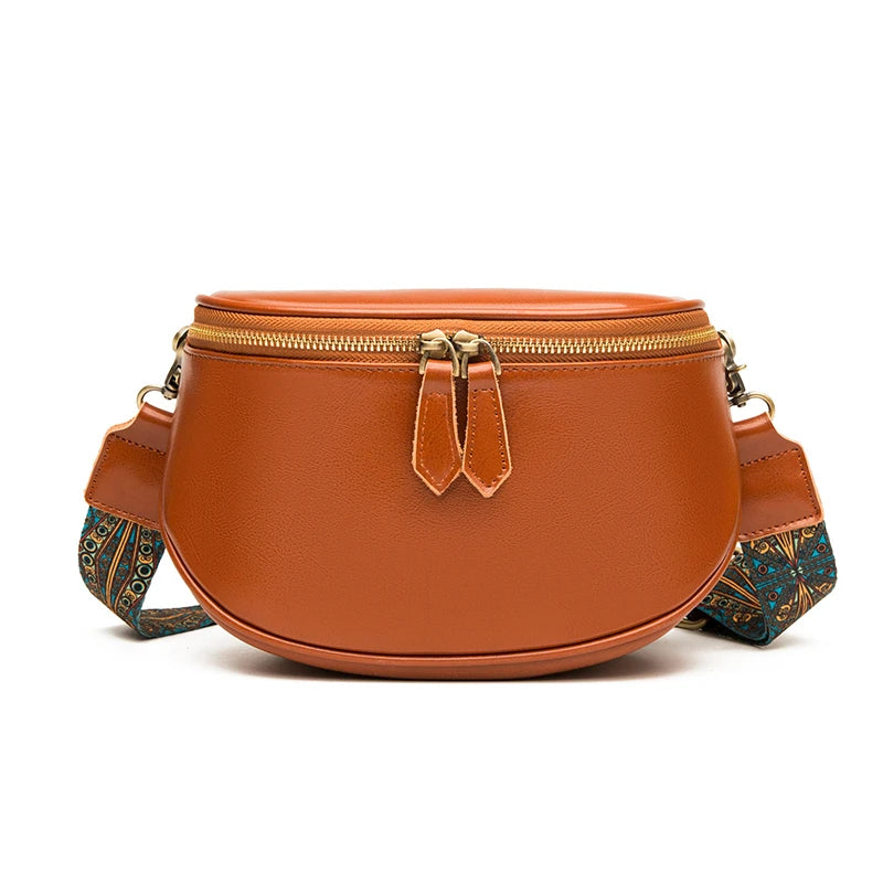Vintage Leather Shoulder Bag Double Zipper Saddlebag
