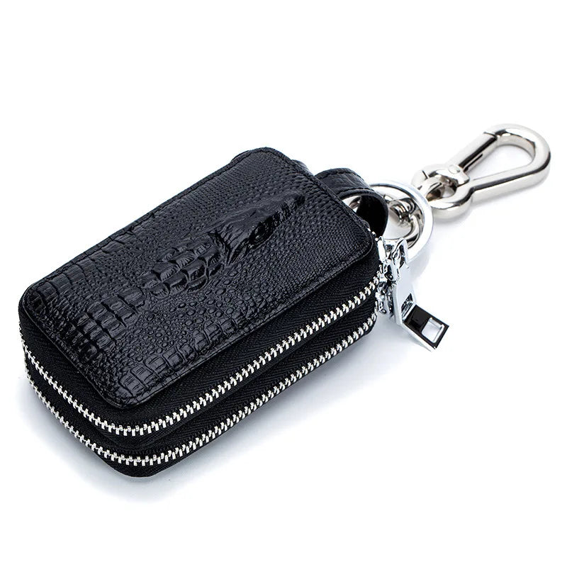 Leather Car Key Case with Key Holder & Zipper Bag