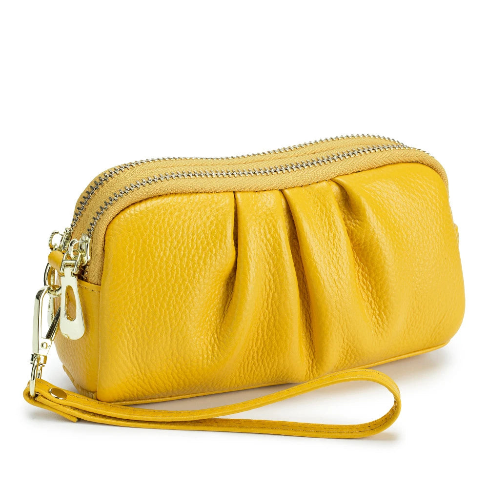 Leather Bag Women Makeup Case Long Wallet Double Zipper Purse