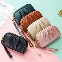 Leather Bag Women Makeup Case Long Wallet Double Zipper Purse