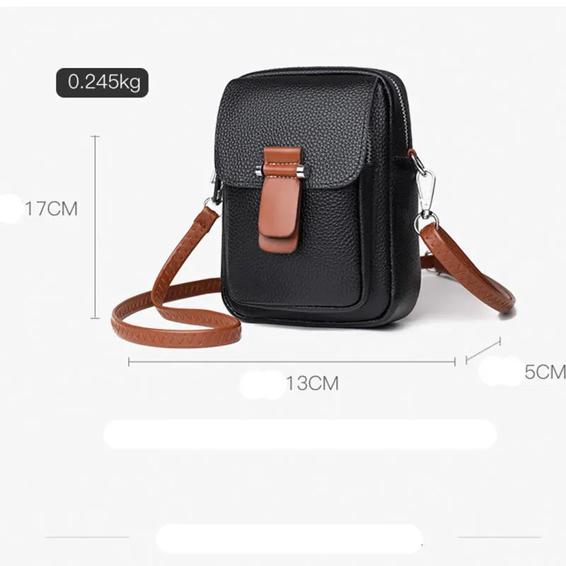Women's Leather Multi-layer Phone Shoulder Bag