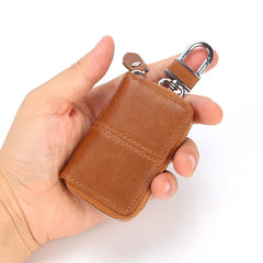 Leather Car Key Case Holder Keychain Organizer Chapstick