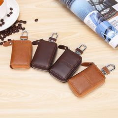 Leather Car Key Case Holder Keychain Organizer Chapstick