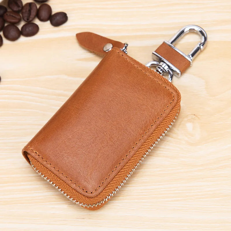 Leather Car Key Case Holder Keychain Organizer Chapstick