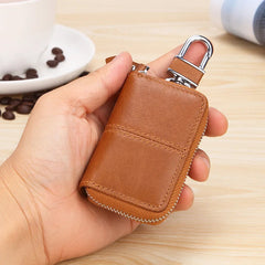 Leather Car Key Case Holder Keychain Organizer Chapstick