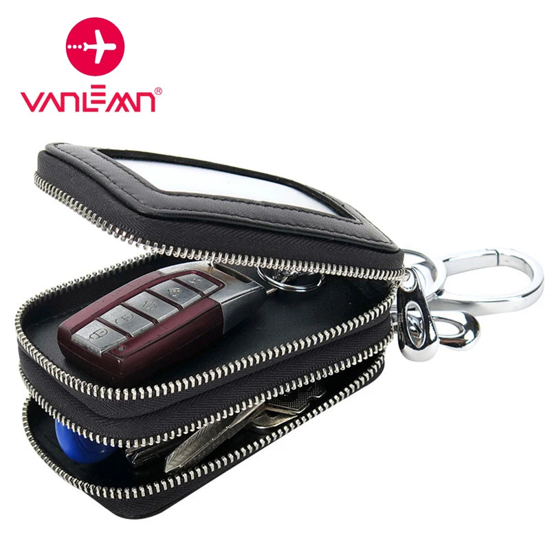 Double Zipper Leather Car Key Holder for Men Women