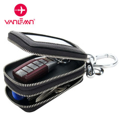 Double Zipper Leather Car Key Holder for Men Women